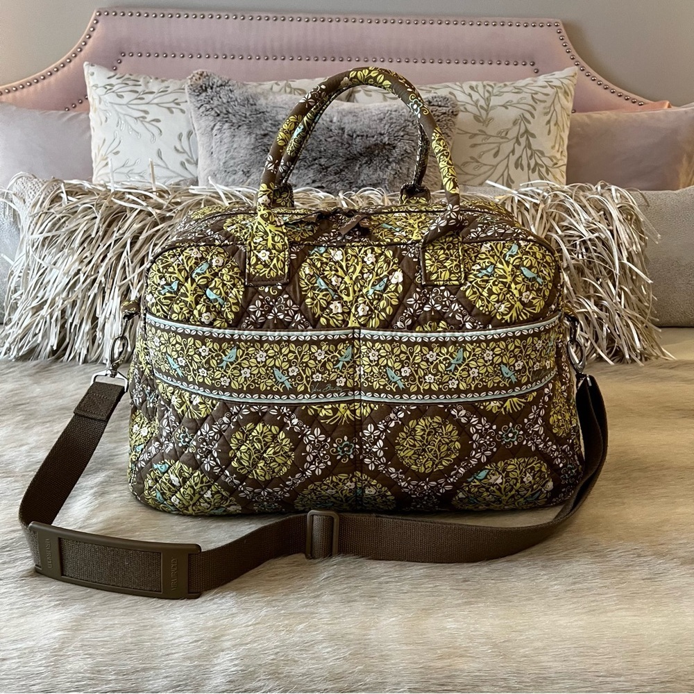 VERA BRADLEY Sittin In A Tree 2010 Weekender Bag Green Blue Birds Y2K Travel